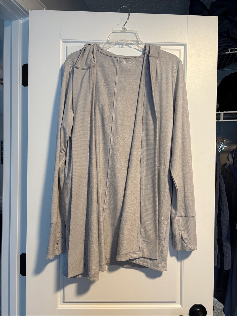 Athleta Light Gray Open Front Hooded Cardigan